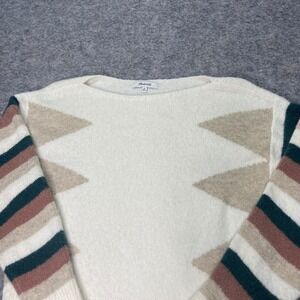 Madewell Cream Beige‎ Geometric Stripe Sleeve Pullover Sweater - XS